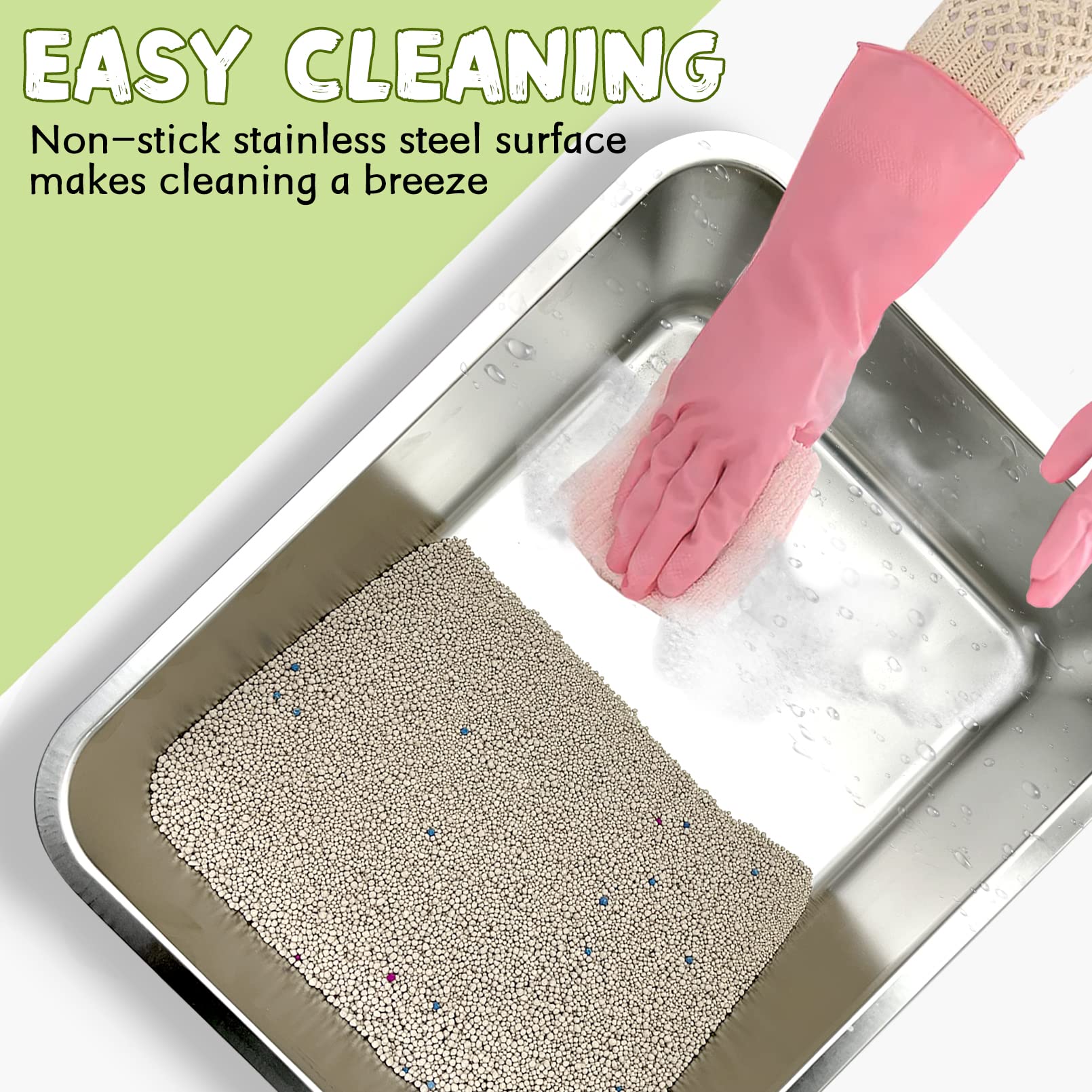 Bnosdm Large Rabbit Litter Box Stainless Steel Bunny Litter Pan Open Pet Litter Box Toilet With Non-Slip Feet Mats For Rabbits,